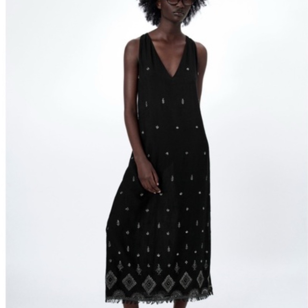 Zara Black Embellished Midi Dress